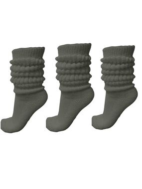 3/$25 NEW Dark Gray Thick Slouch Cotton KneeHigh Scrunch Socks